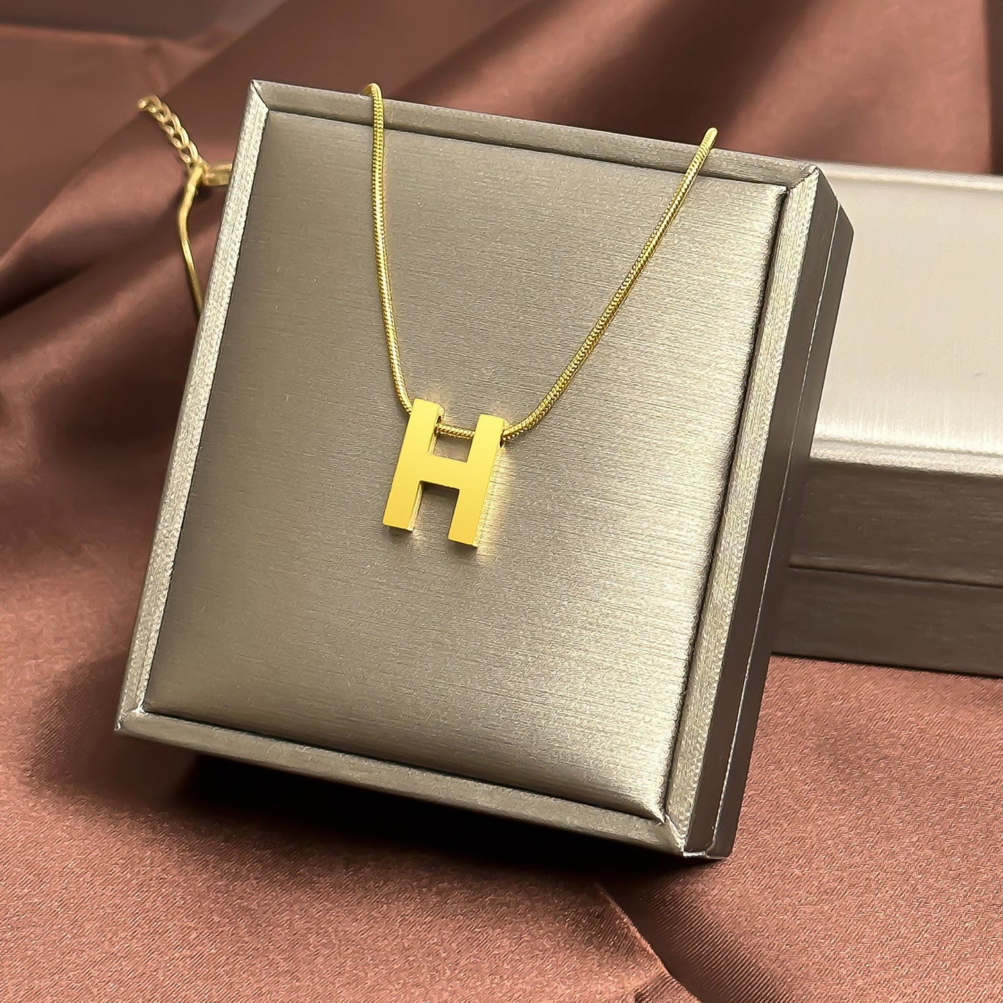 Geometric Titanium Steel Plated Pendant Necklace with Snake Chain for Women