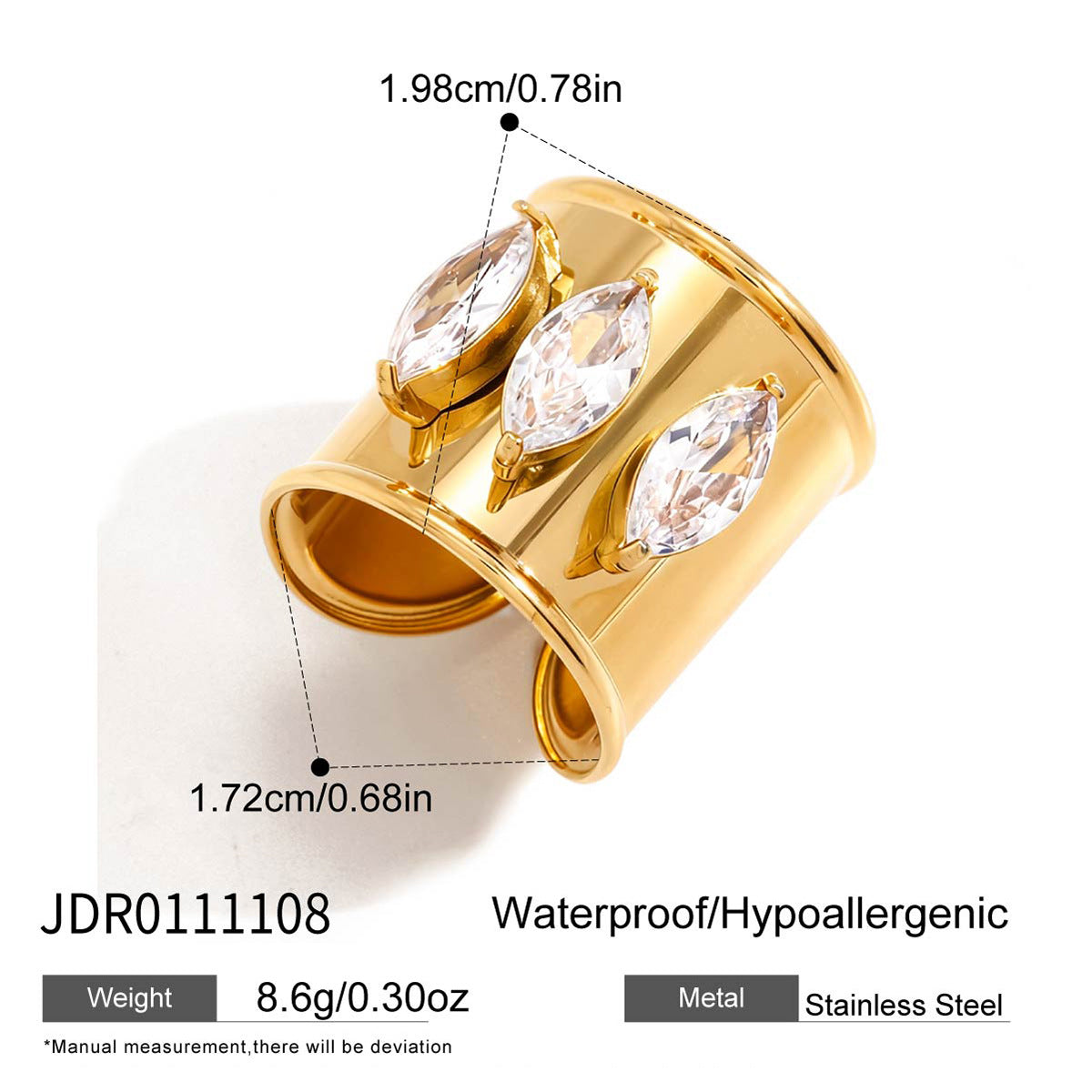 Elegant Geometric Floral Gold Plated Stainless Steel Ring for Women