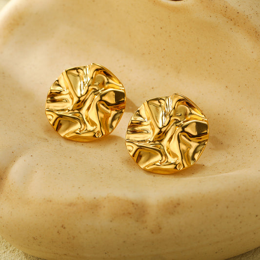 Pendientes Geométricos Vintage de Acero Inoxidable con Chapado en Oro de 18K Diseño Redondo Plegado Pendientes de Moda para Mujer