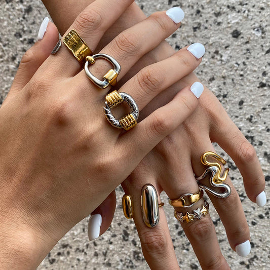 Anillo geométrico de acero inoxidable para mujer con acabado chapado, joyería minimalista, elegante y a la moda