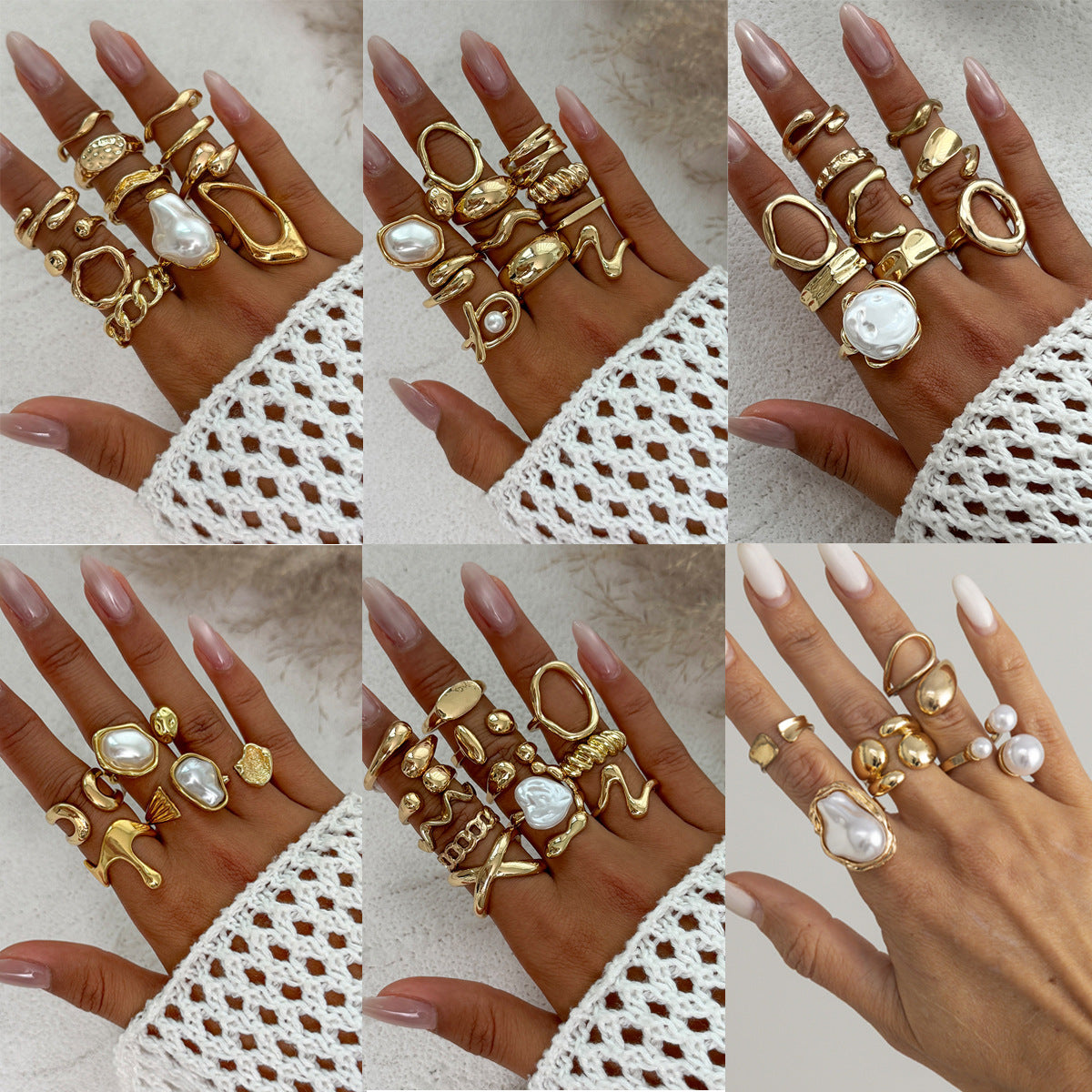 Elegant Baroque Faux Pearl Teardrop Oval Alloy Plated Open Joint Ring Set for Women