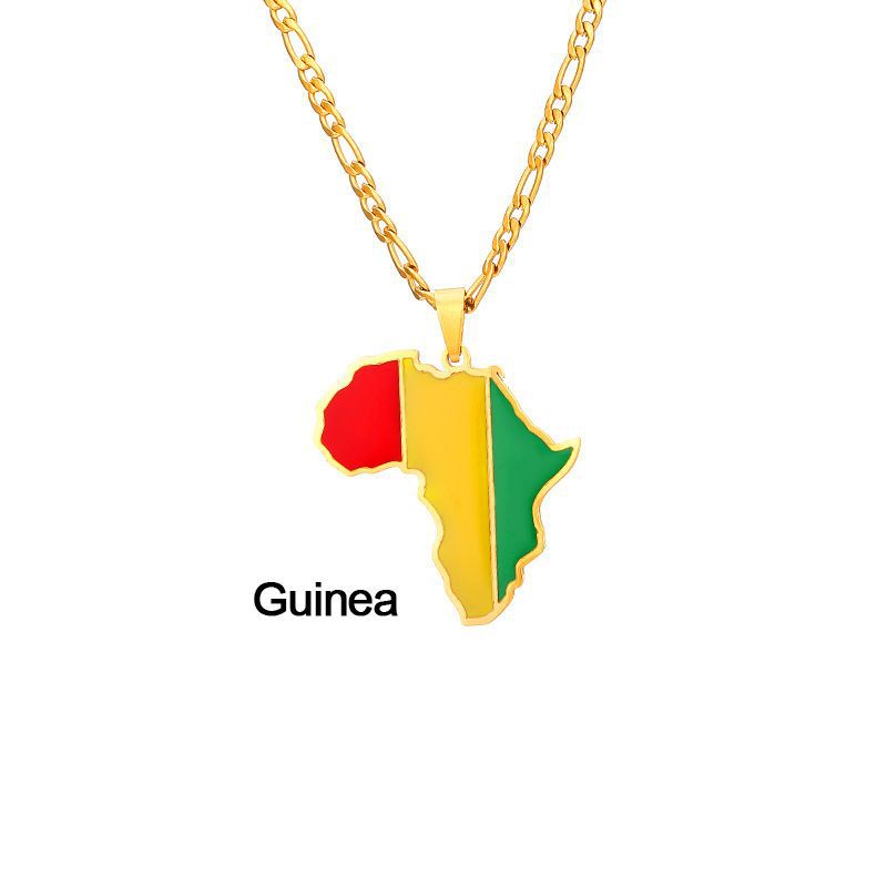 Collar con colgante de mapa de país africano geométrico de acero inoxidable con acabado esmaltado para uso unisex
