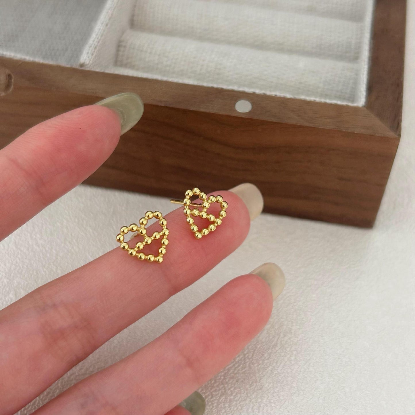 Minimalist Heart-Shaped 925 Sterling Silver Stud Earrings with Plated Finish, Sweet and Fresh Style