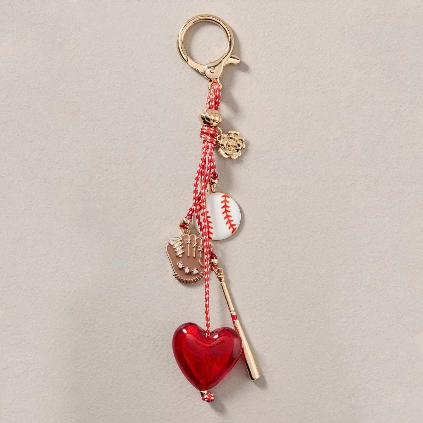 Colorful Alloy Flower Baseball Glove Bat Heart Pendant Keychain Bag Charm