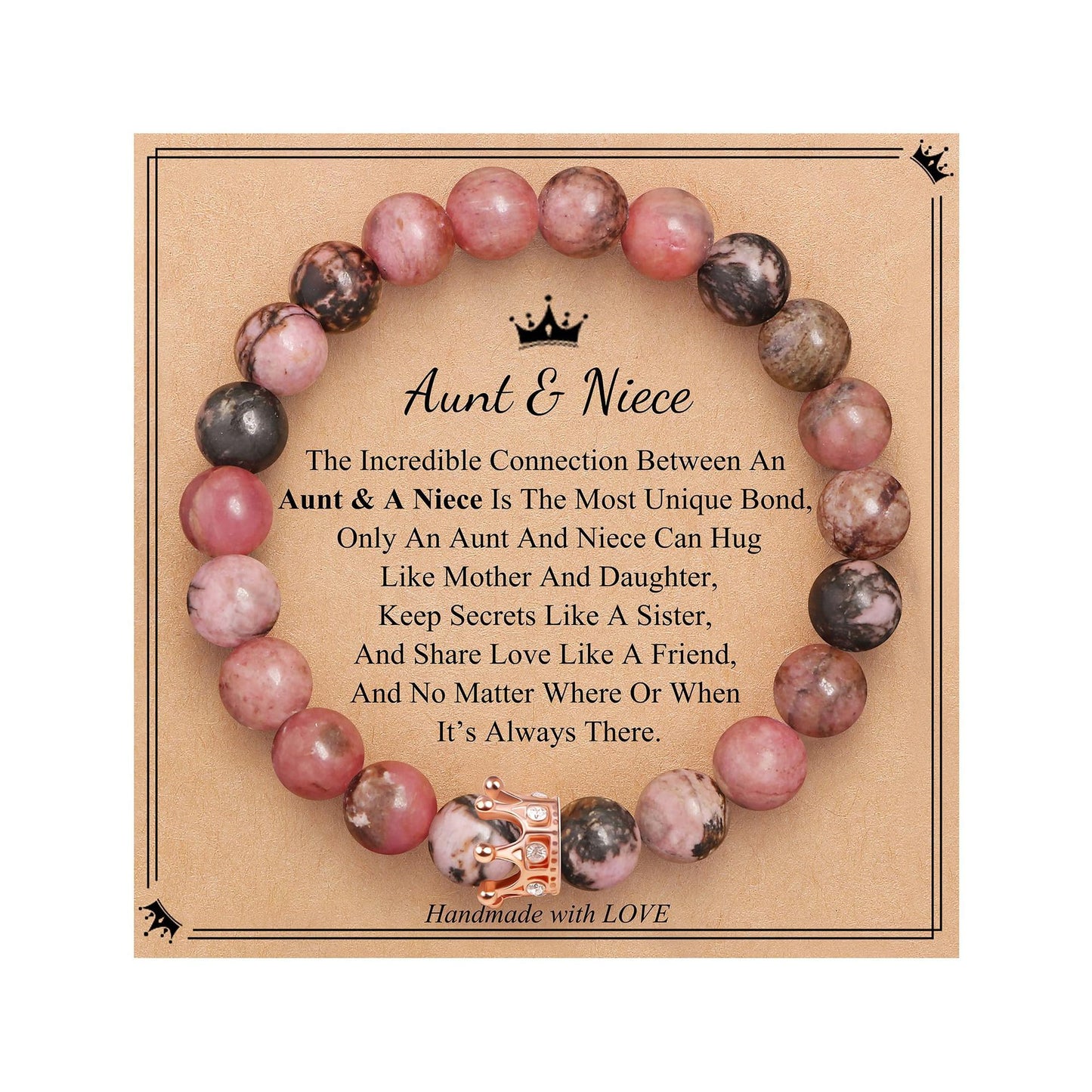 Elegant Crown Brass Bracelet with Natural Agate and Rhodochrosite Beads