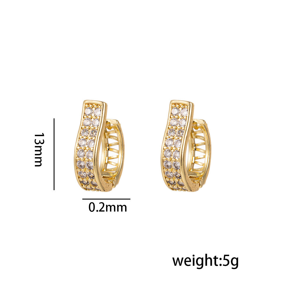 Orecchini in rame a cuore minimalisti moderni da donna con placcatura in oro vero e intarsio in zircone