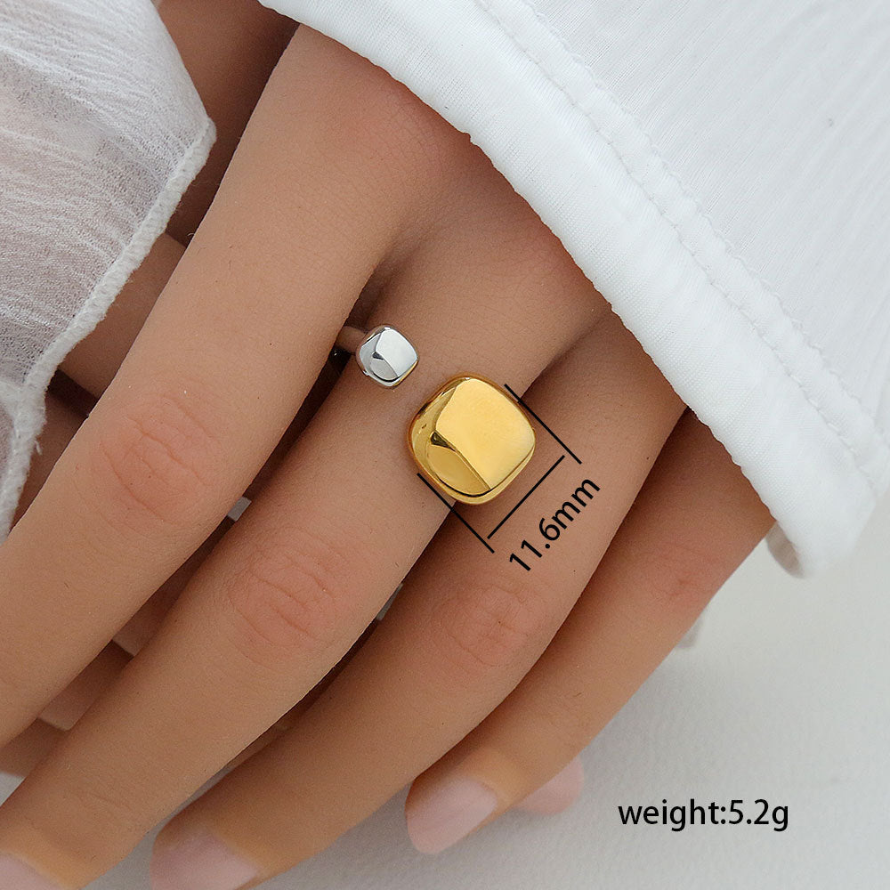 Anillo Ajustable Minimalista Geométrico de Acero Inoxidable con Baño de Oro para Mujer y Hombre