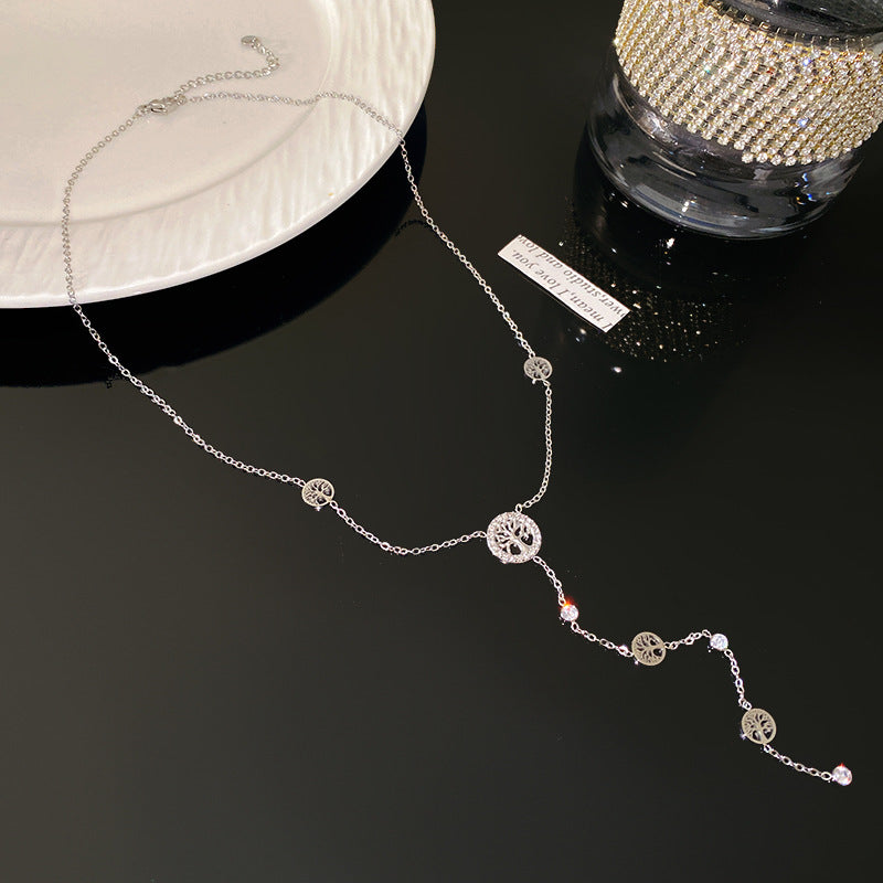 Geometric Rhinestone Inlaid Gold Plated Titanium Steel Necklace for Unisex