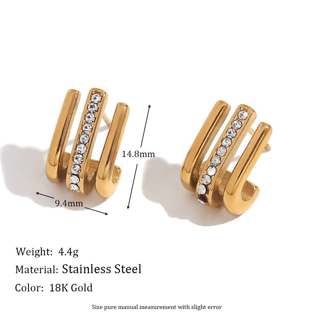 Orecchini alla Moda Geometrici in Acciaio Inossidabile con Placcatura in Oro 18K e Strass per Donna
