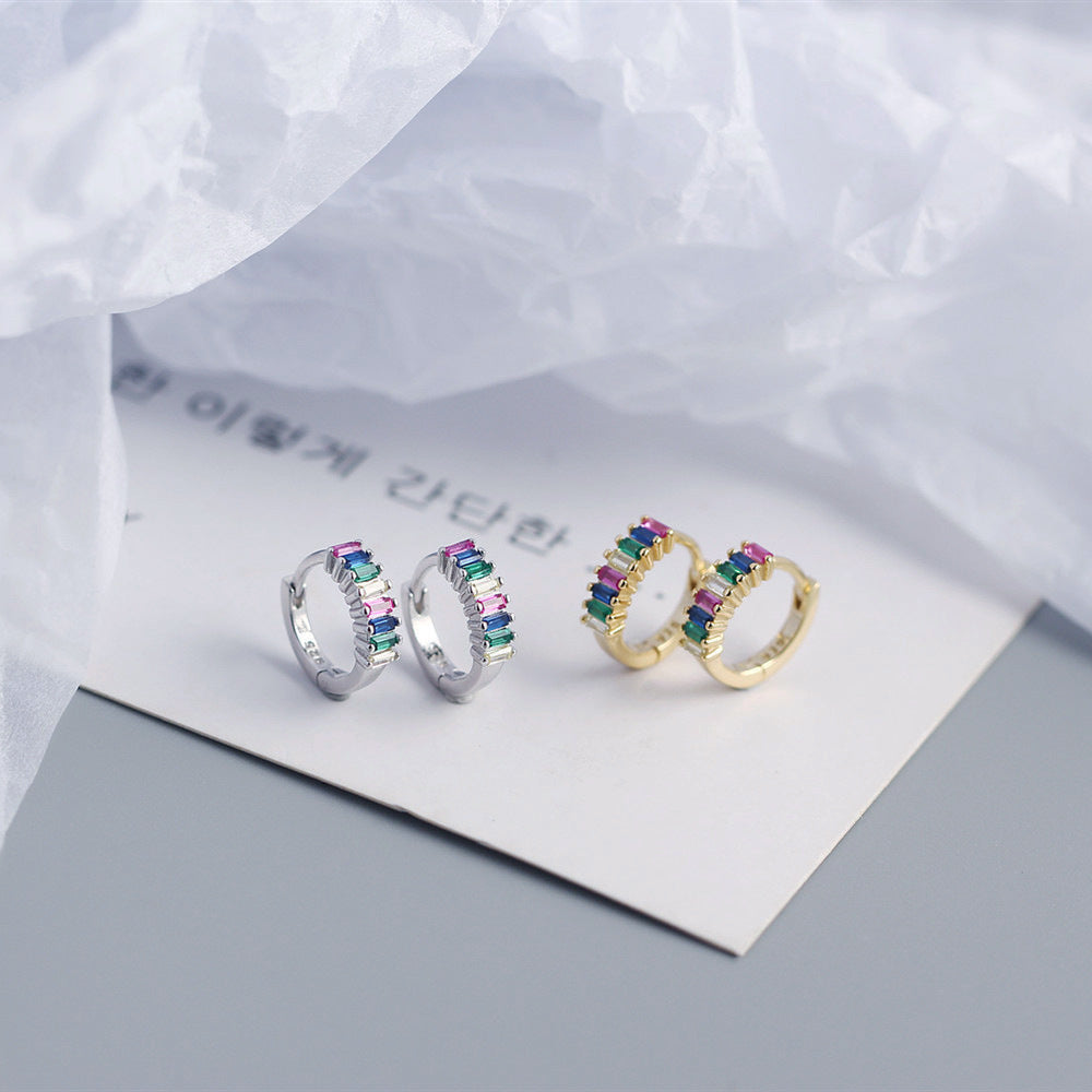 Pendientes de tuerca de plata esterlina 925 con incrustaciones geométricas de diamantes de imitación para hombres y mujeres unisex