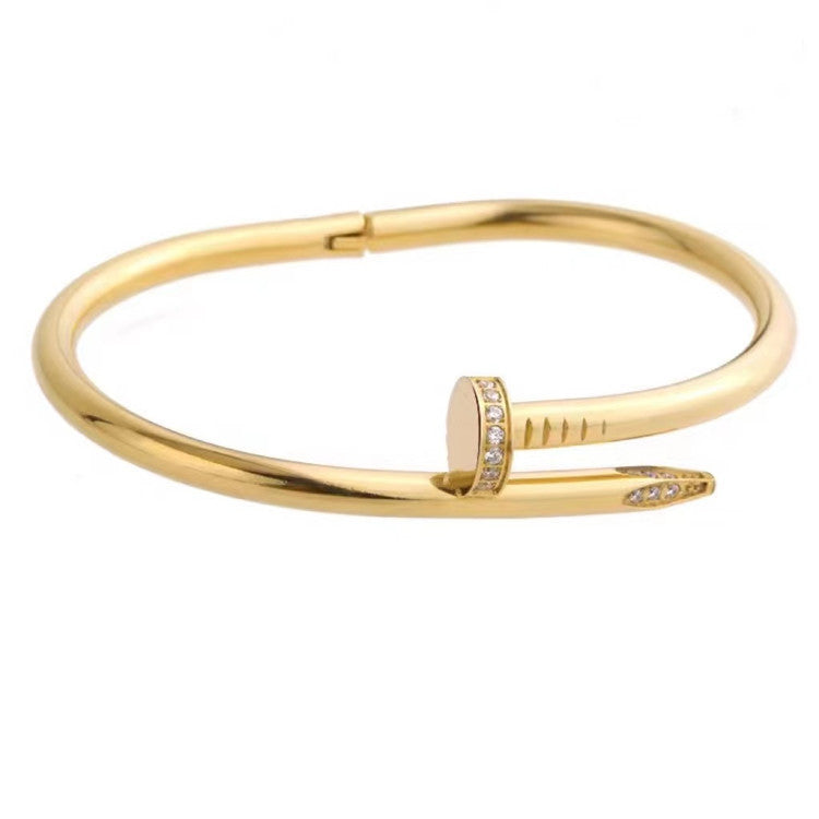 Luxury Style Letter-Shaped Brass Gold-Plated Bracelet with Zircon Inlay and Spring Clasp