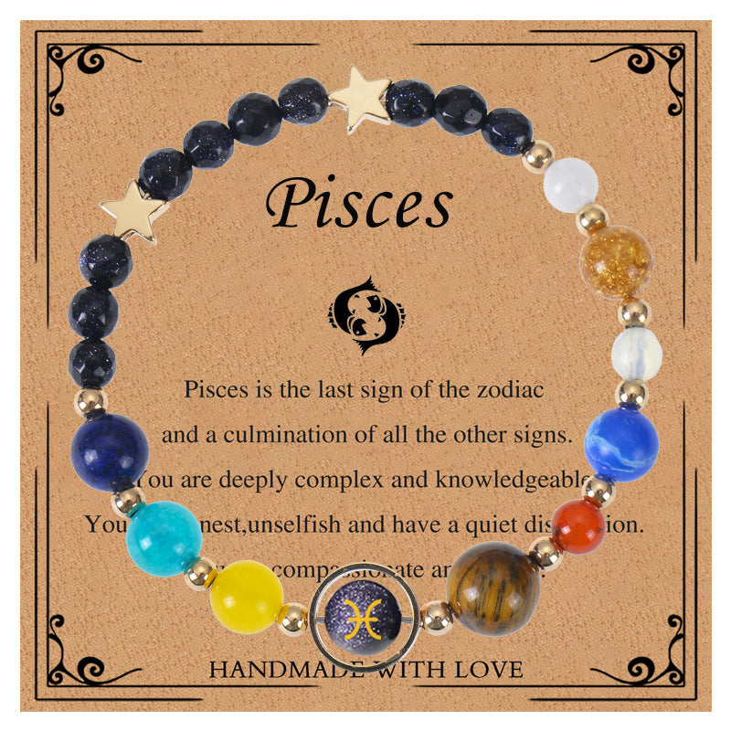 Elegant Geometric Natural Stone Obsidian Crystal Blue Sandstone Bracelet Unisex Zodiac Galaxy Universe Star Beaded Bracelet