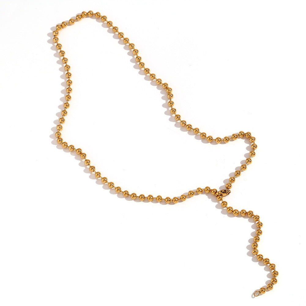 Minimalist Geometric Stainless Steel Plated 18K Gold Necklace for Women with 4mm Beads and Round Pendant