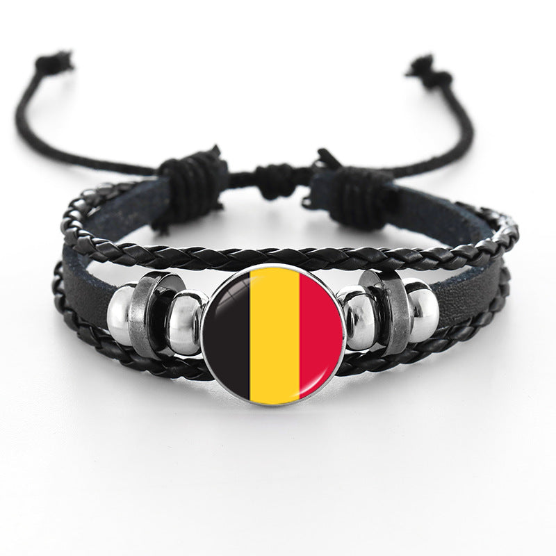 Bracciale in pelle intrecciata fatto a mano unisex stile punk geometrico, nero