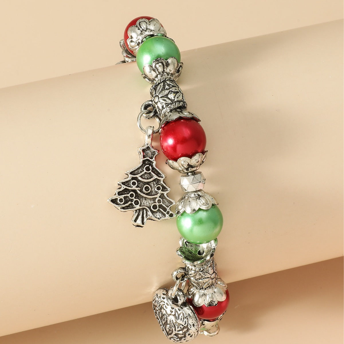 Braccialetto INS con ciondoli a forma di albero di Natale, pupazzo di neve e cuore per donna, con perline in lega e design festivo