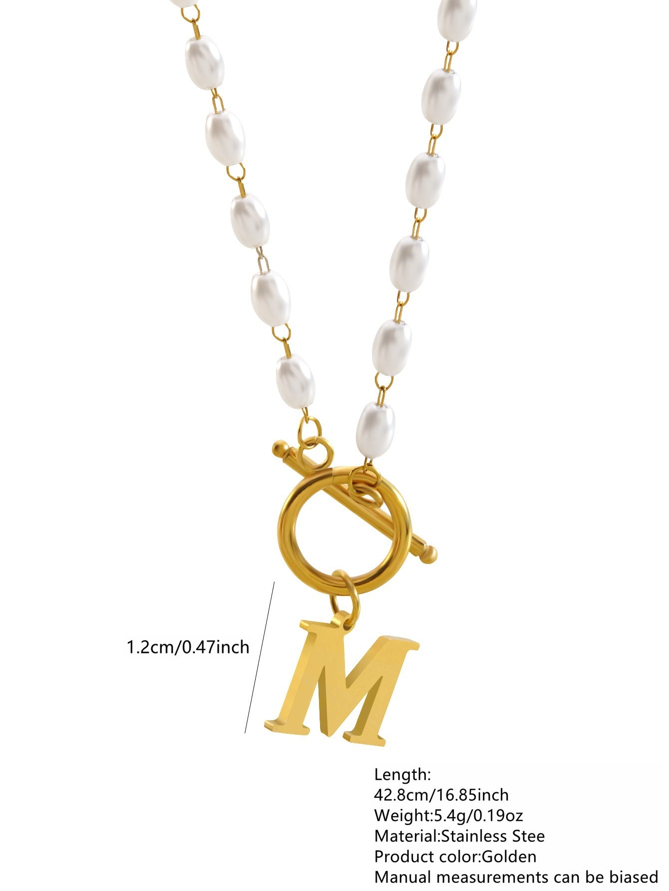 Elegant Stainless Steel Letter Pearl Pendant Ball Chain Necklace