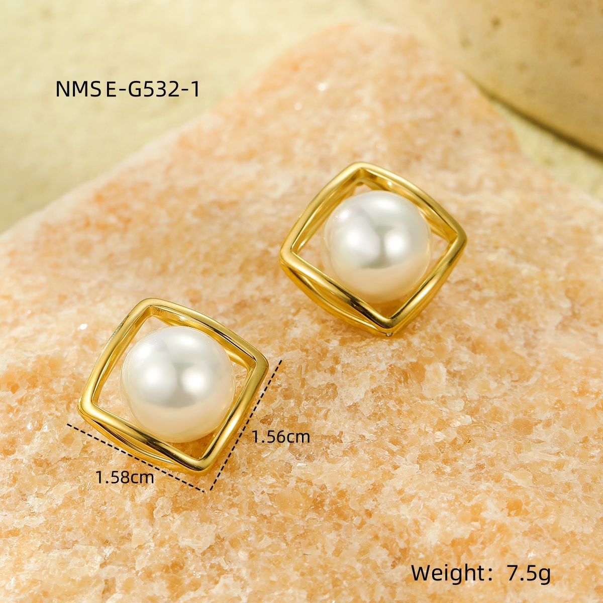 Pendientes Minimalistas Cuadrados de Acero Inoxidable con Baño de Oro e Incrustaciones de Perlas para Mujer