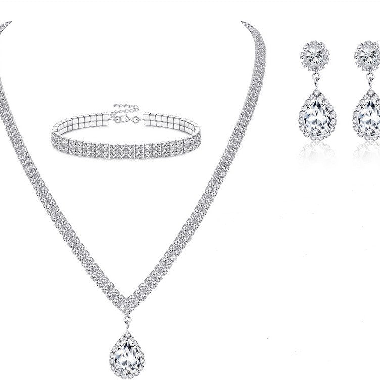 Minimalist Heart Drop Bell Pendant Necklace Set with Rhinestone Accents in Alloy, Includes Matching Earrings and Bracelet
