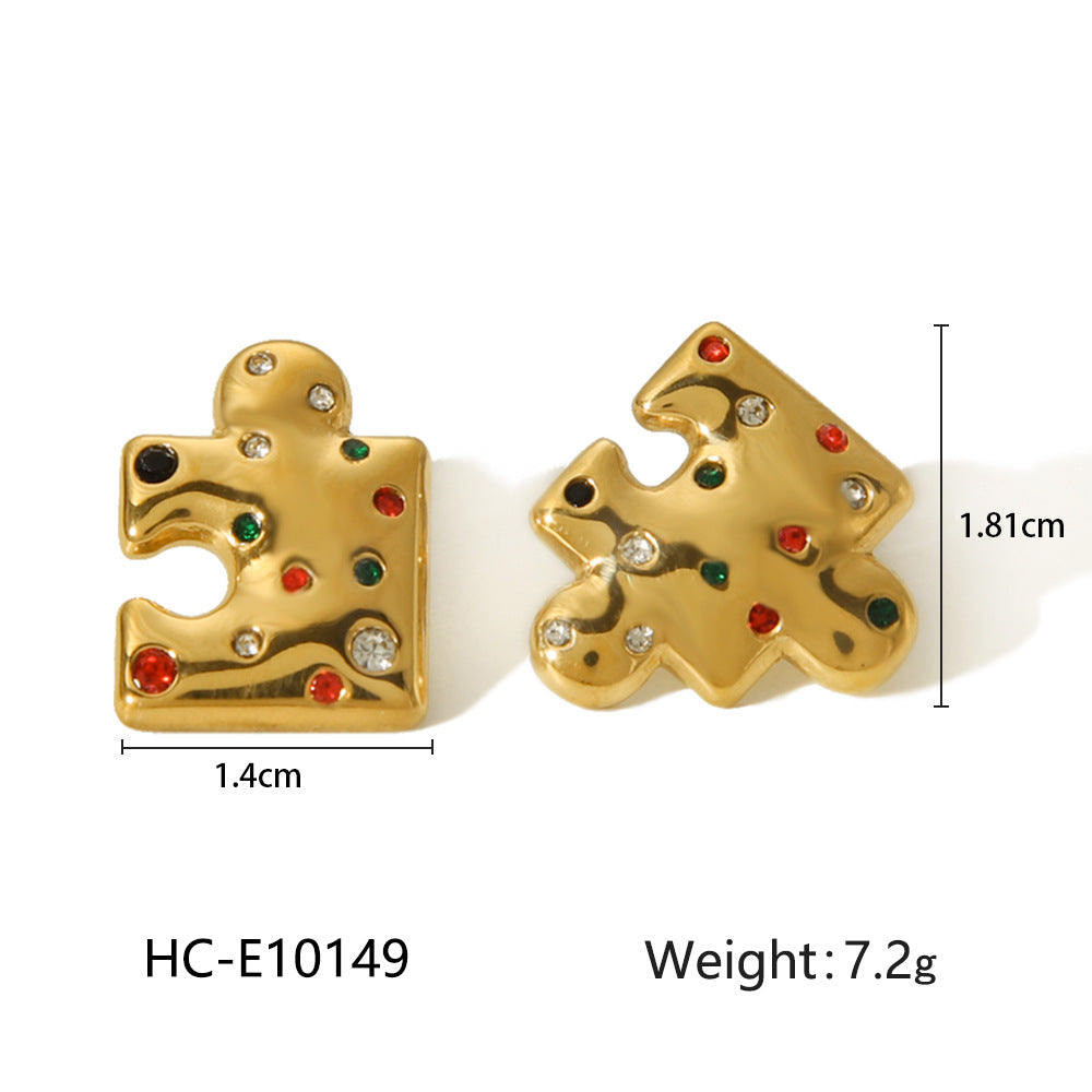 Geometric Puzzle-Inspired Ins Style 18K Gold Plated Stainless Steel Earrings for Women