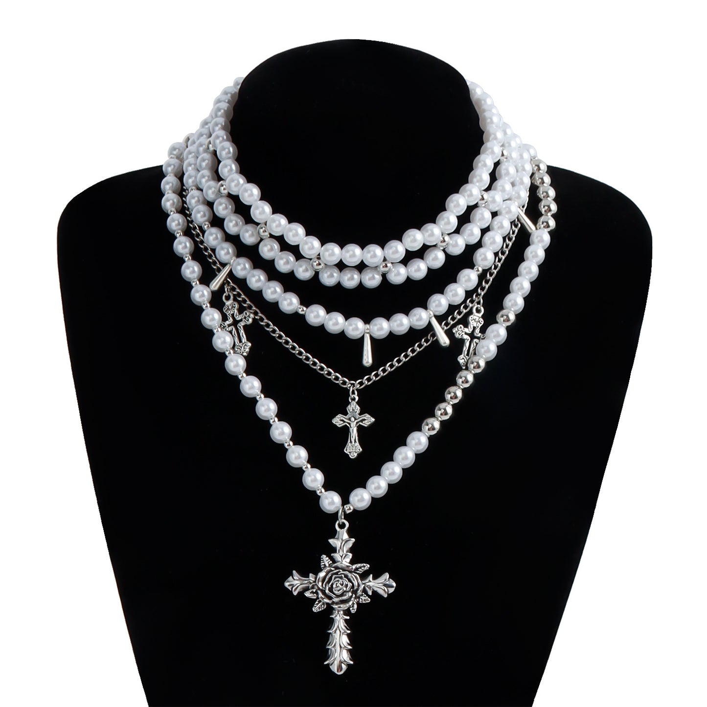 Vintage Baroque Style Geometric Cross Pendant Alloy Choker Necklace for Women with Plated Finish