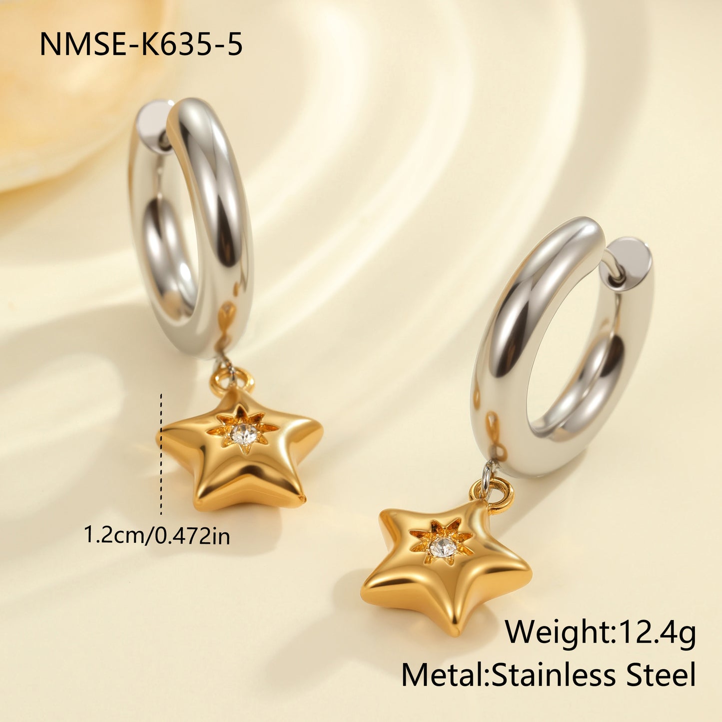 Fashionable Heart and Star Shaped Stainless Steel Earrings with 18K Gold and Silver Plating for Women