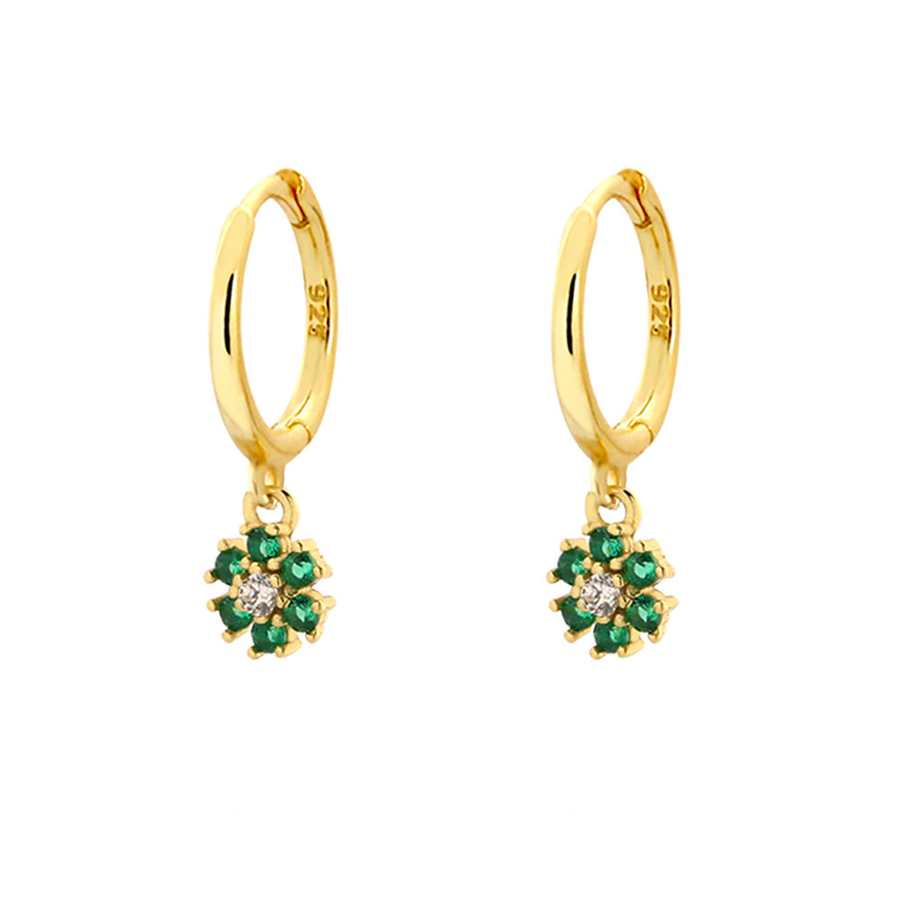 Elegantes Pendientes de Plata de Ley 925 con Forma de Trébol, Esmalte Verde Esmeralda y Detalles de Pedrería para Mujer