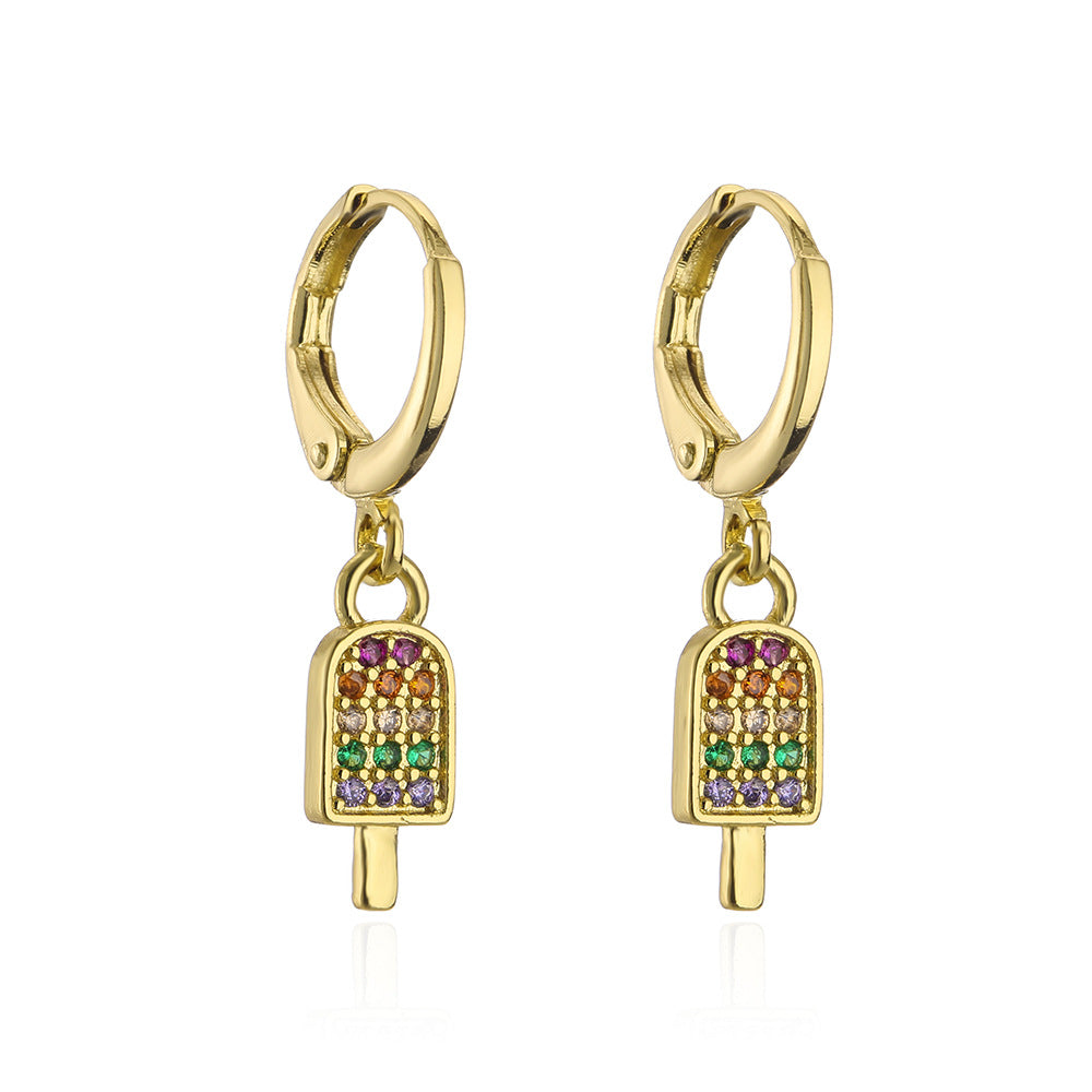 Sweet and Cute Geometric Copper Earrings with 18K Gold Plating and Zircon Accents for Women