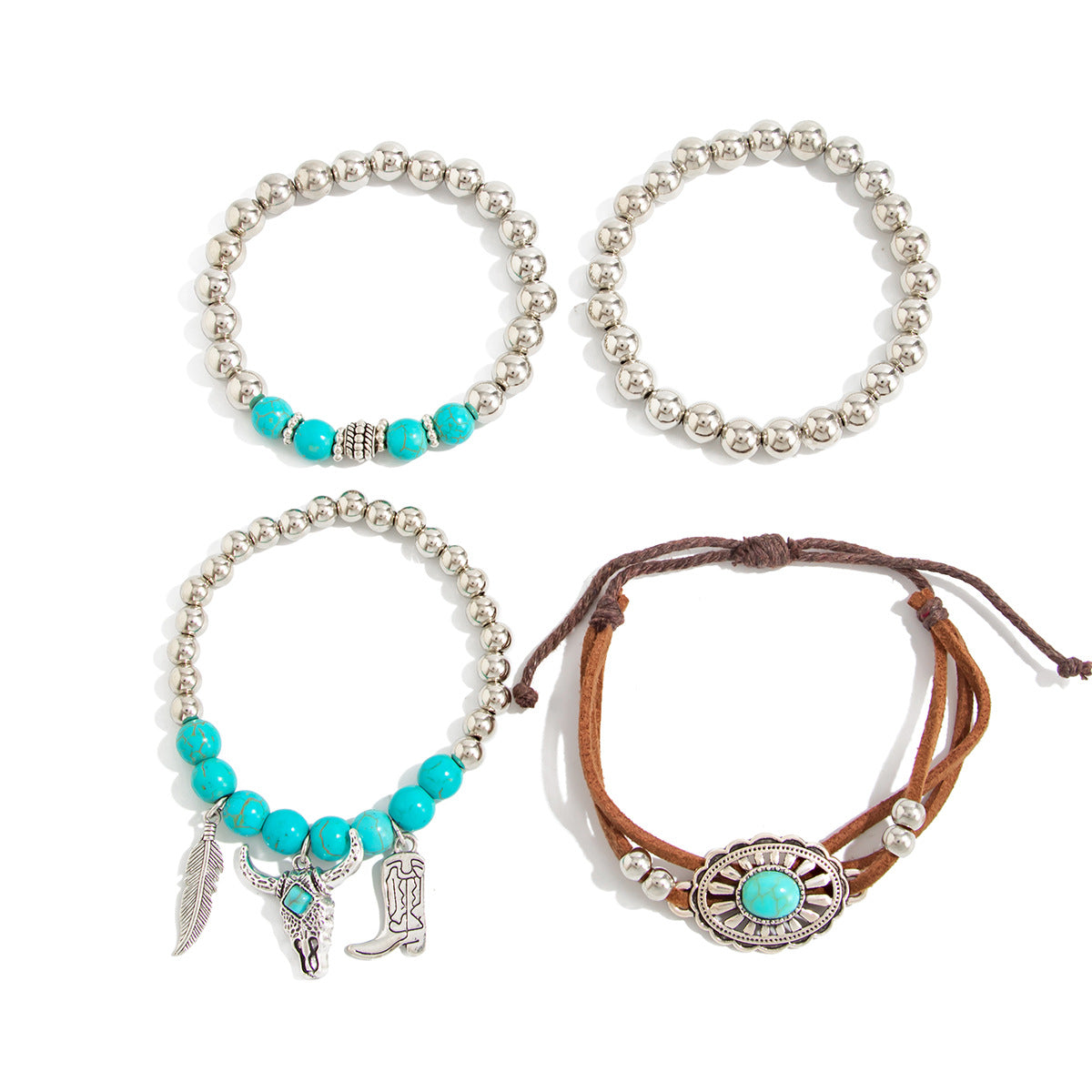 Bohemian Vintage Geometric Round Resin Plated Bracelet Set for Women