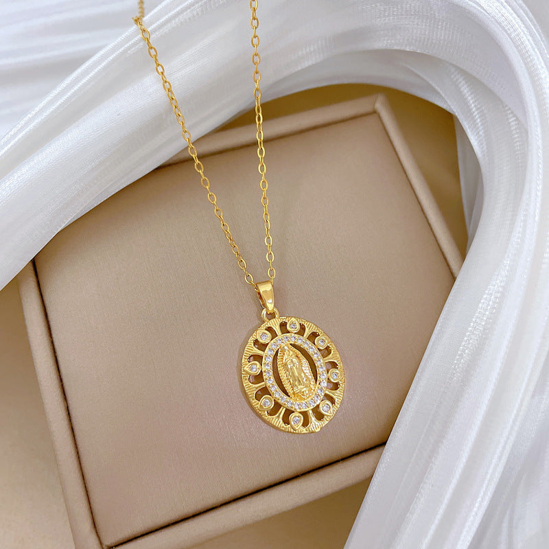 Collar con colgante de retrato en forma de huevo estilo dibujo animado para mujeres y hombres con incrustaciones de diamantes de imitación en cadena de acero inoxidable
