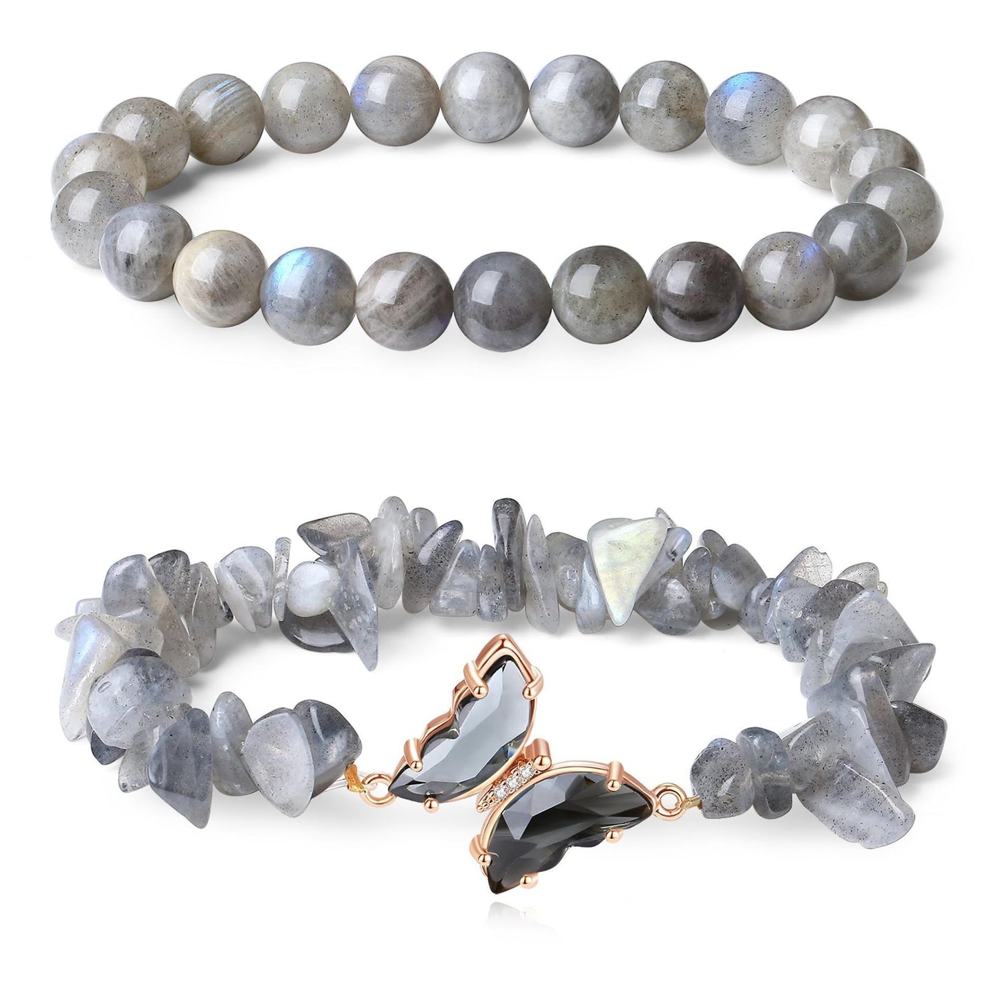 Minimalist Natural Crystal Butterfly Bracelet Set for Women