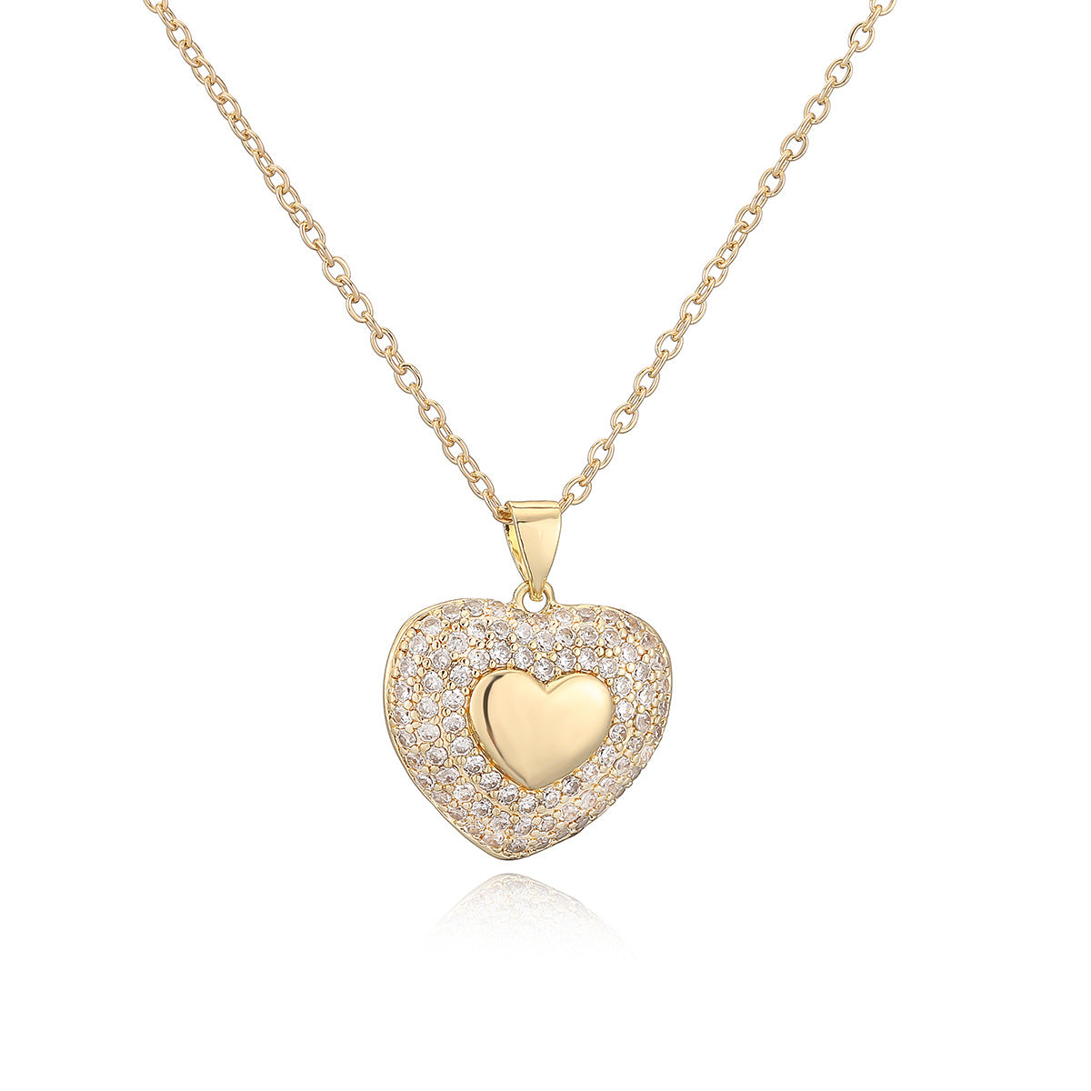 Minimalist 18K Gold Plated Brass Heart Cubic Zirconia Pendant Necklace for Women