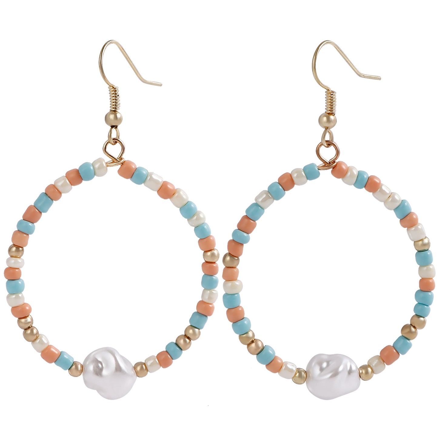 Fashionable Geometric Circle Earrings for Women in Alloy with Plating Finish, Imitation Pearl and Moon Motif Design