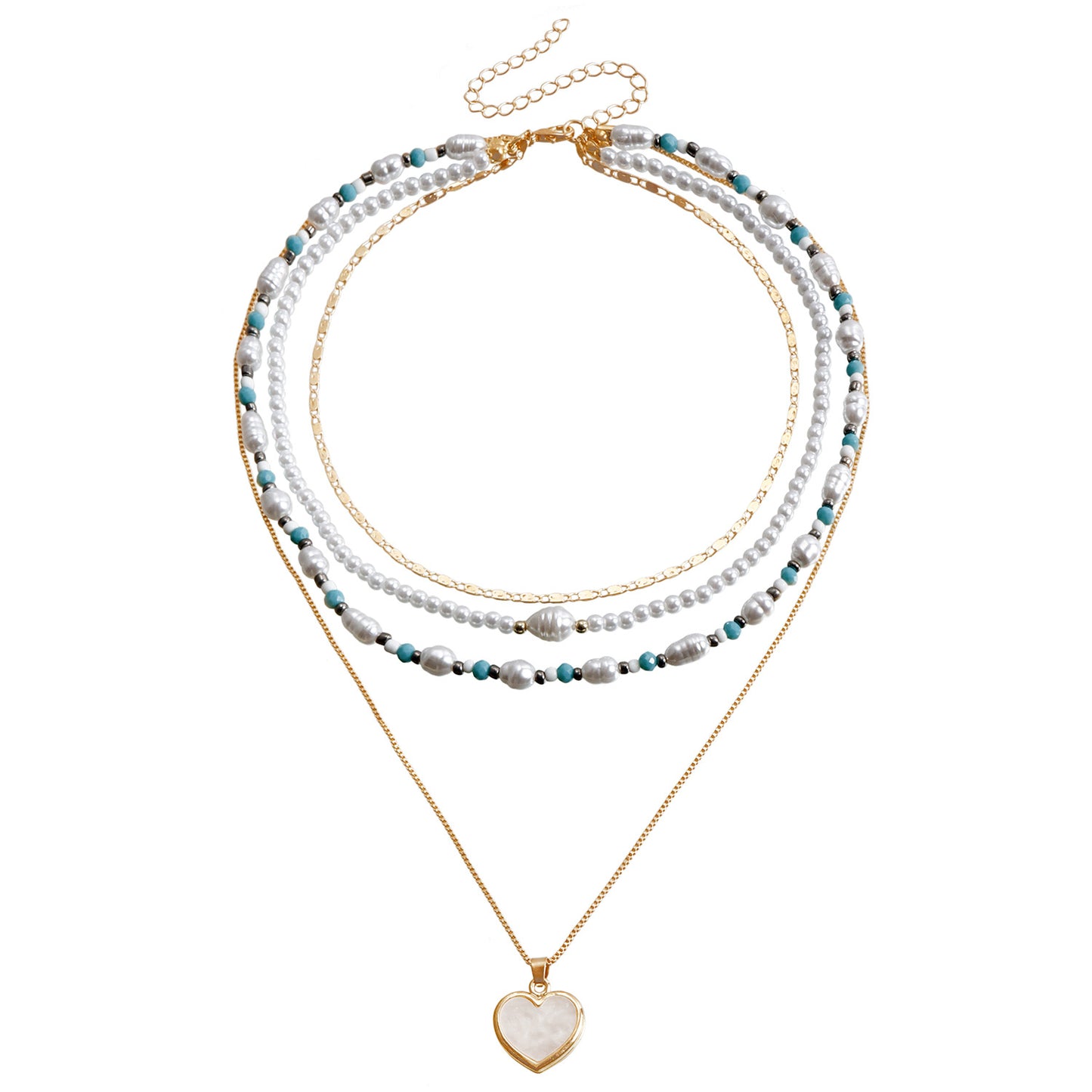 Bohemian Multi-Layer Beaded Necklace for Women with Geometric Pendant, Electroplated Metal Choker