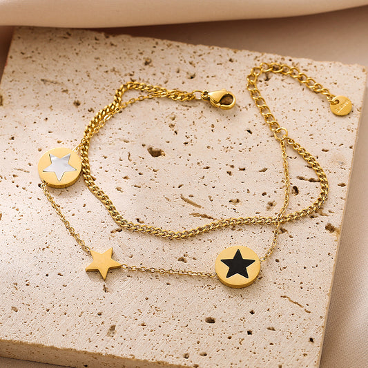 Braccialetto da donna a doppio strato minimalista a forma di stella in acciaio al titanio con design geometrico