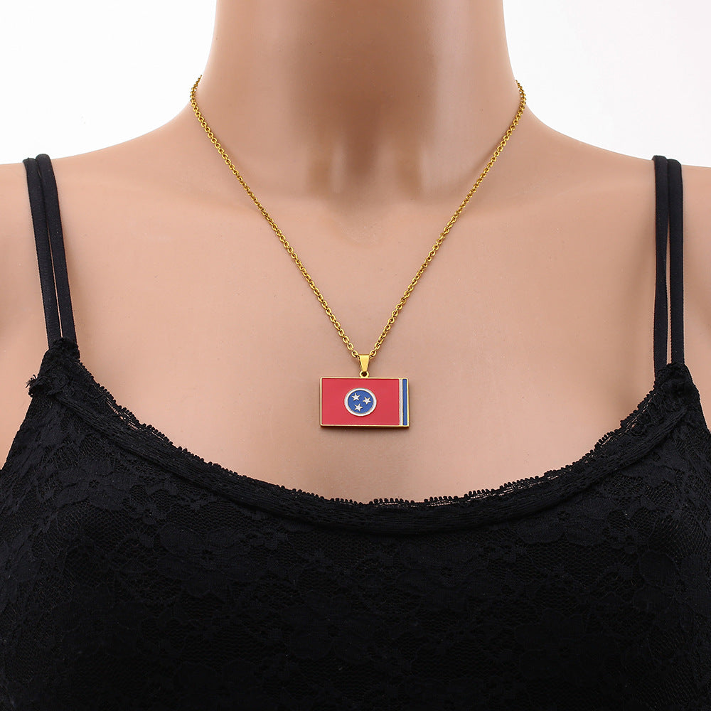 Collana Etnica Vintage Geometrica con Pendente in Acciaio Inossidabile Smaltato per Unisex con Catena a O