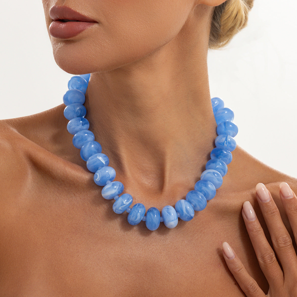 Bohemian Geometric Oval Gradient Resin Necklace for Women