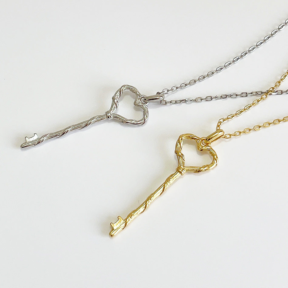 Minimalist Irregular Heart Key 925 Sterling Silver Necklace