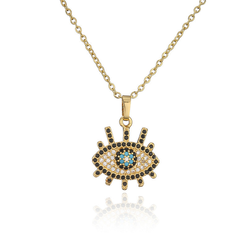 18K Gold Plated Geometric Eye Pendant Necklace with Cubic Zirconia Inlay for Women