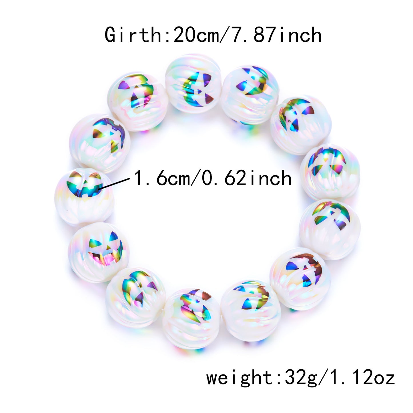 Pulsera de calabaza y fantasma de dibujos animados góticos oscuros para mujeres y hombres con cuentas de resina y diseño impreso