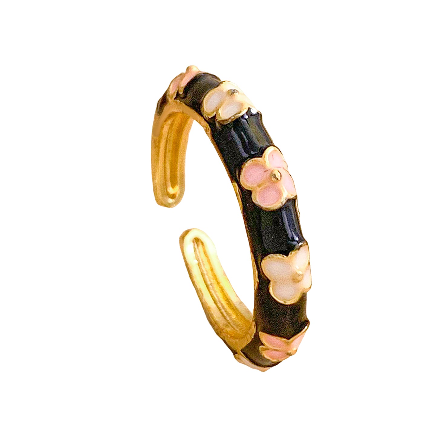Anello aperto regolabile da donna placcato oro in ottone con fiore minimalista