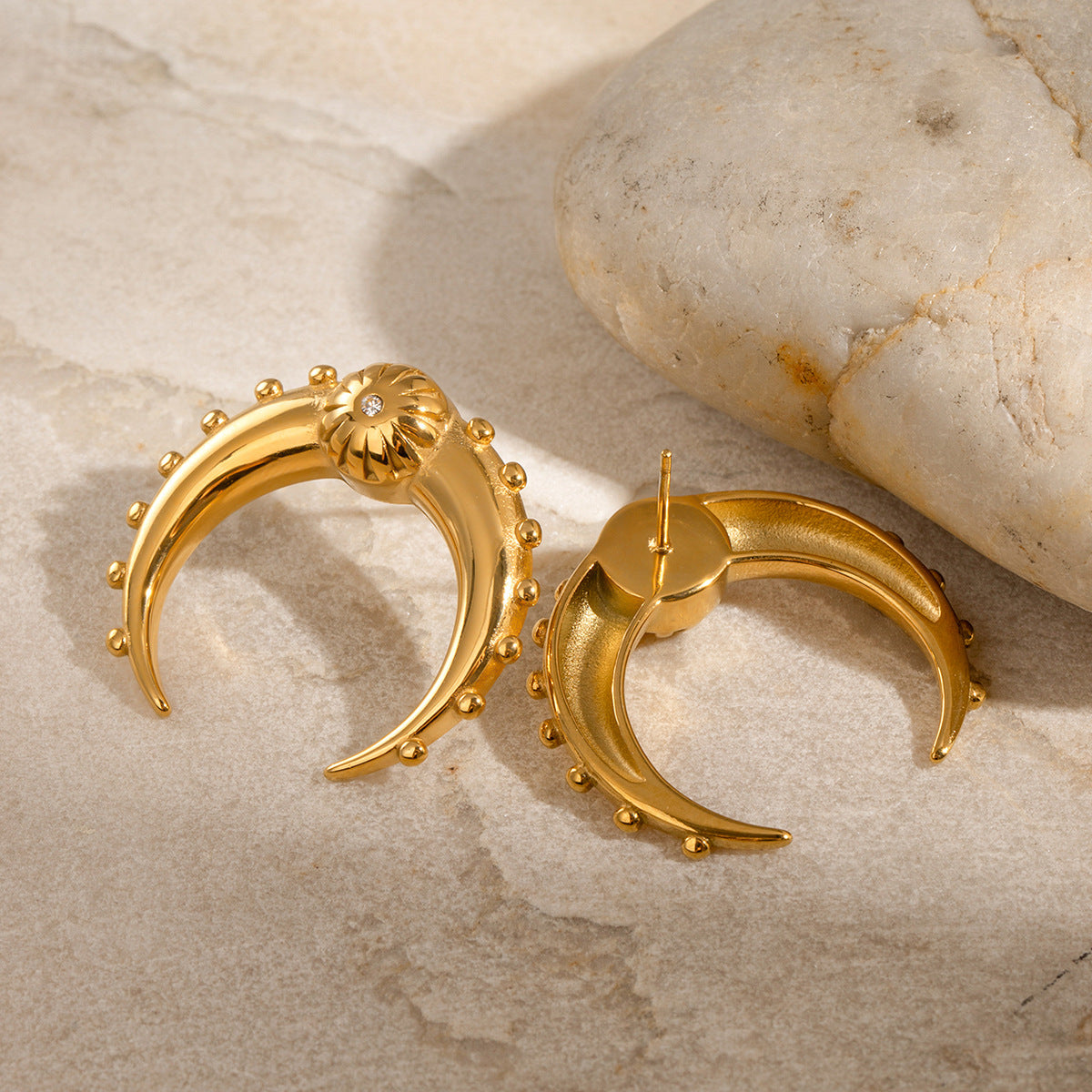 18K Gold Plated Moon Stainless Steel Earrings for Women