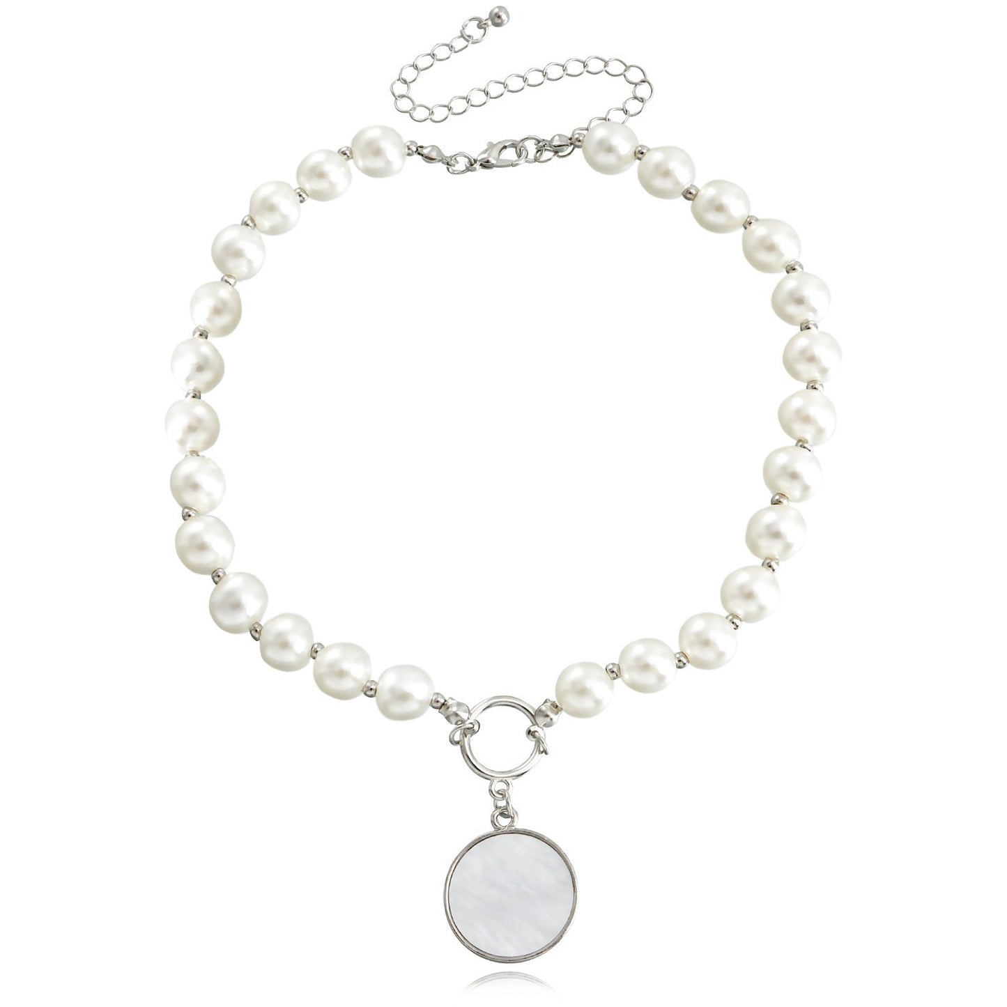 Punk Style Geometric Mother-of-Pearl Pendant Necklace for Women Alloy Chain with Plating Finish