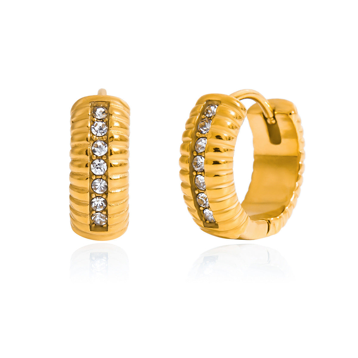 Orecchini a clip in acciaio inossidabile ipoallergenici da donna, con zirconi, geometrici e minimalisti, in acciaio al titanio