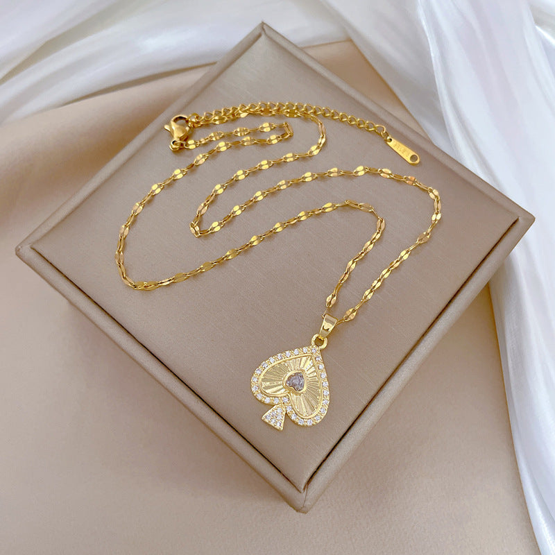 Collar de Acero de Titanio con Forma de Corazón y Diamantes de Imitación Tallados a Láser para Mujer con Delicada Cadena de Clavícula