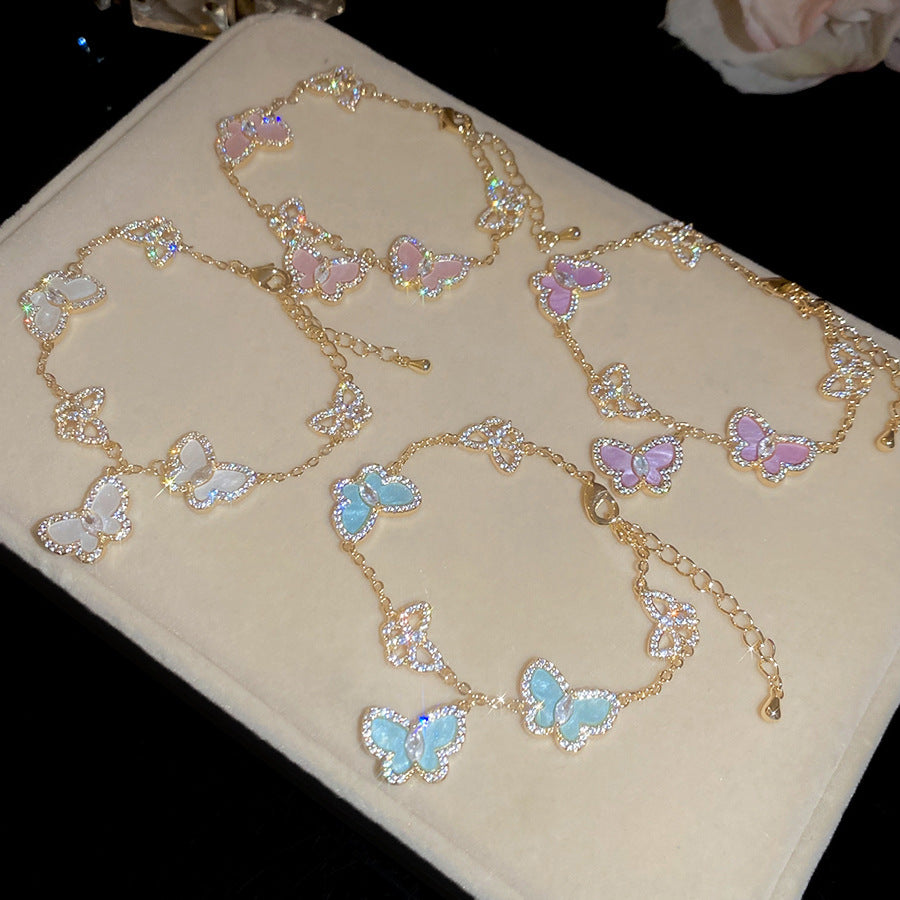 Minimalist Luxury Cubic Zirconia Inlaid Butterfly Bracelet Brass Women's Jewelry