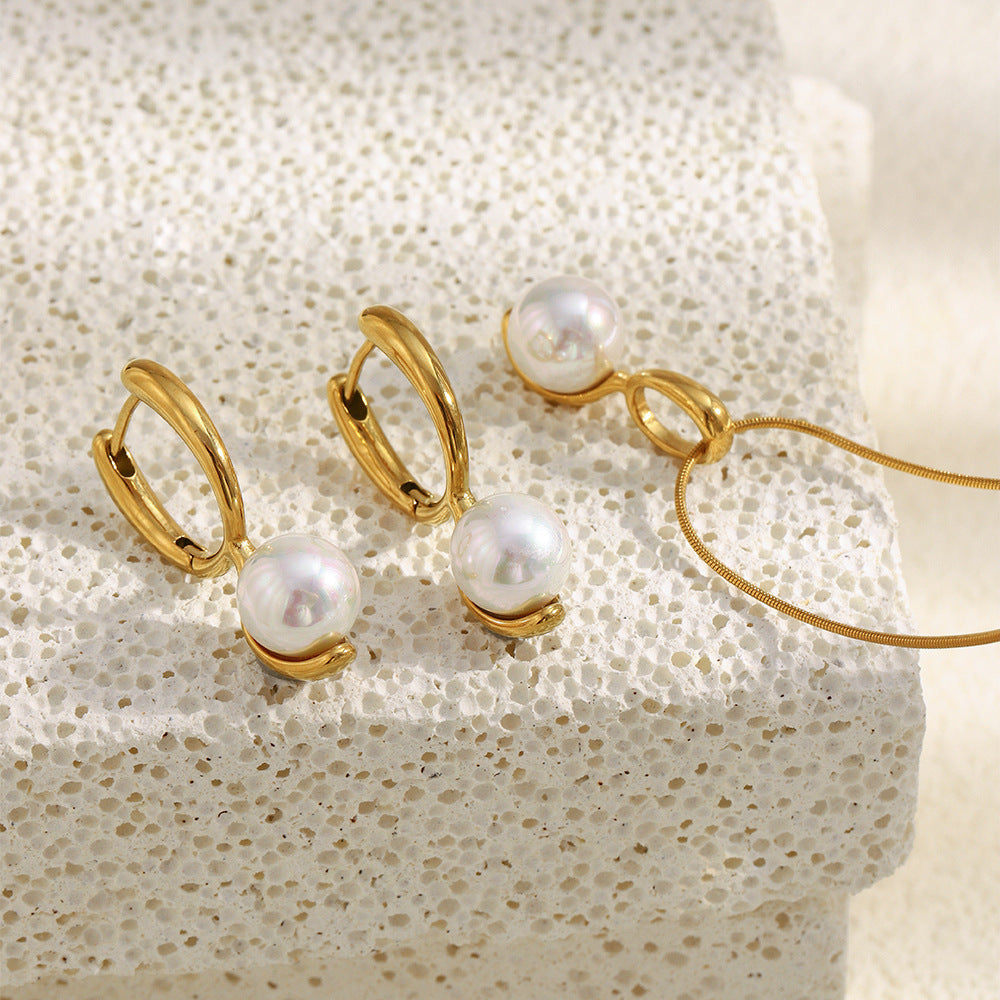 Collana Geometrica Minimalista da Donna in Acciaio Inossidabile con Placcatura in Oro 18K e Perla Simulato