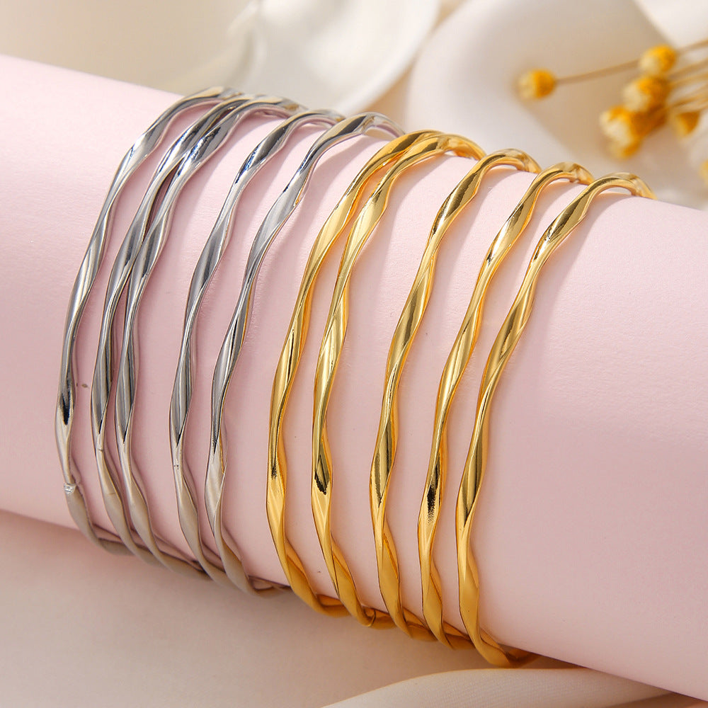 Minimalist Gold Plated Iron Geometric Round Bangle Set for Women