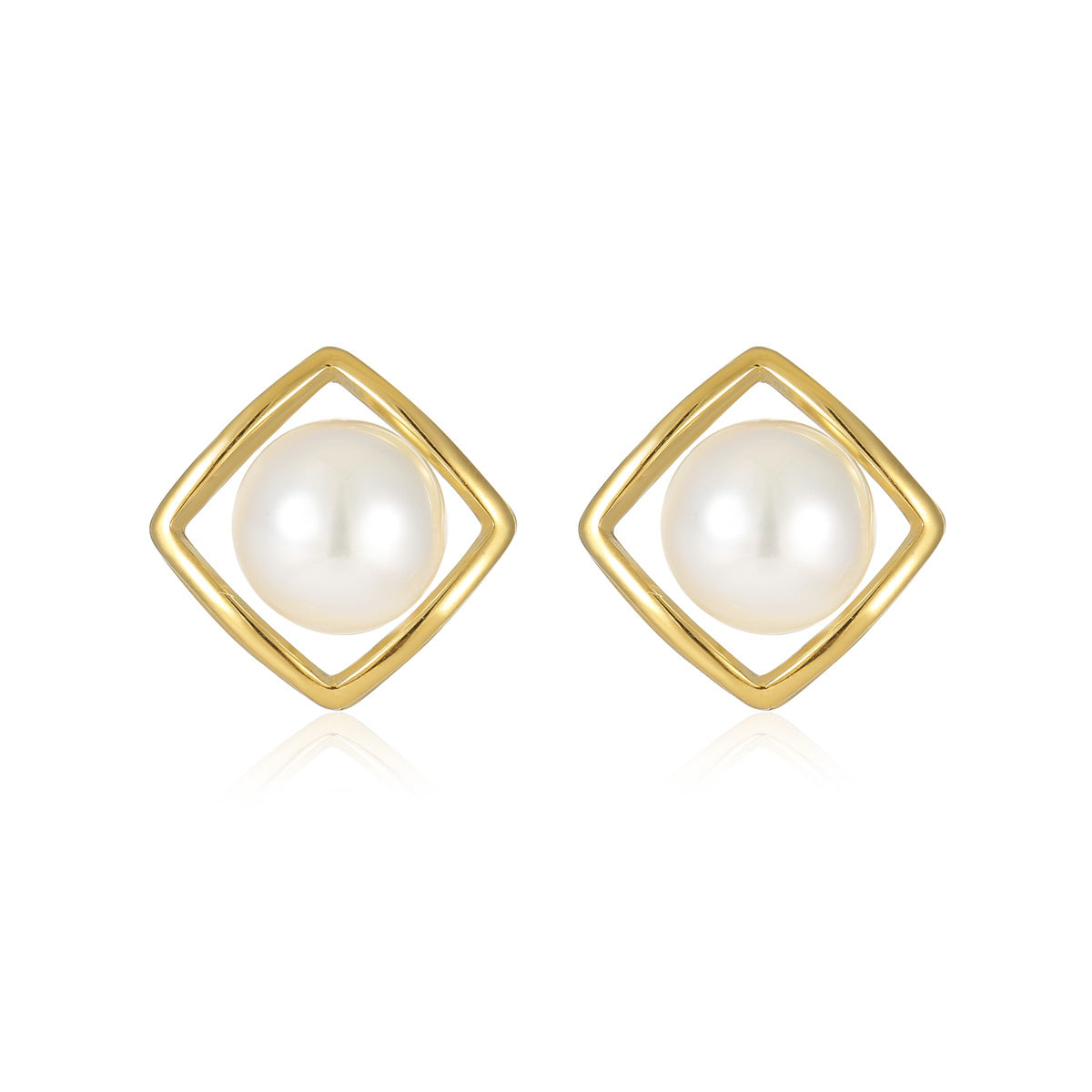 Pendientes Minimalistas Cuadrados de Acero Inoxidable con Baño de Oro e Incrustaciones de Perlas para Mujer