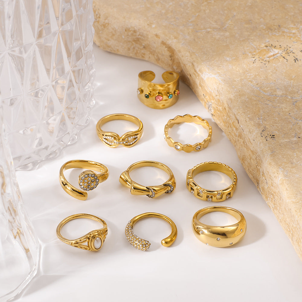 Vintage Minimalist Stainless Steel Drip-Shaped Geometric Ring with 18K Vacuum Plating for Women
