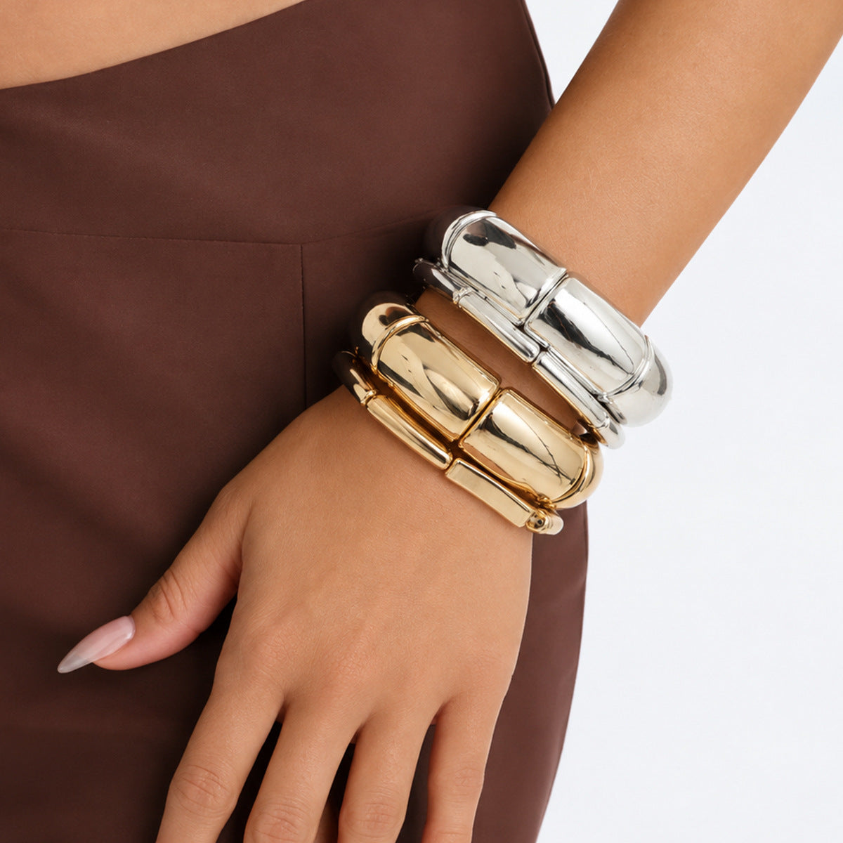 Minimalist Geometric Plated Acrylic Bamboo Segment Cuff Bracelet